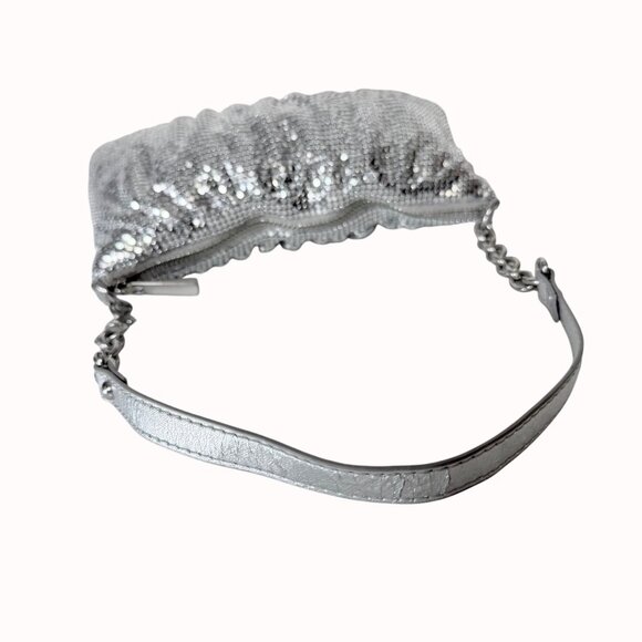 Express Silver Mesh Shoulder Bag With Chain Strap Shimmer Evening Party Clutch - Picture 5 of 16